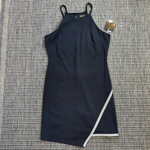 Planet Gold Blue Asymmetrical Sheath Dress Halter